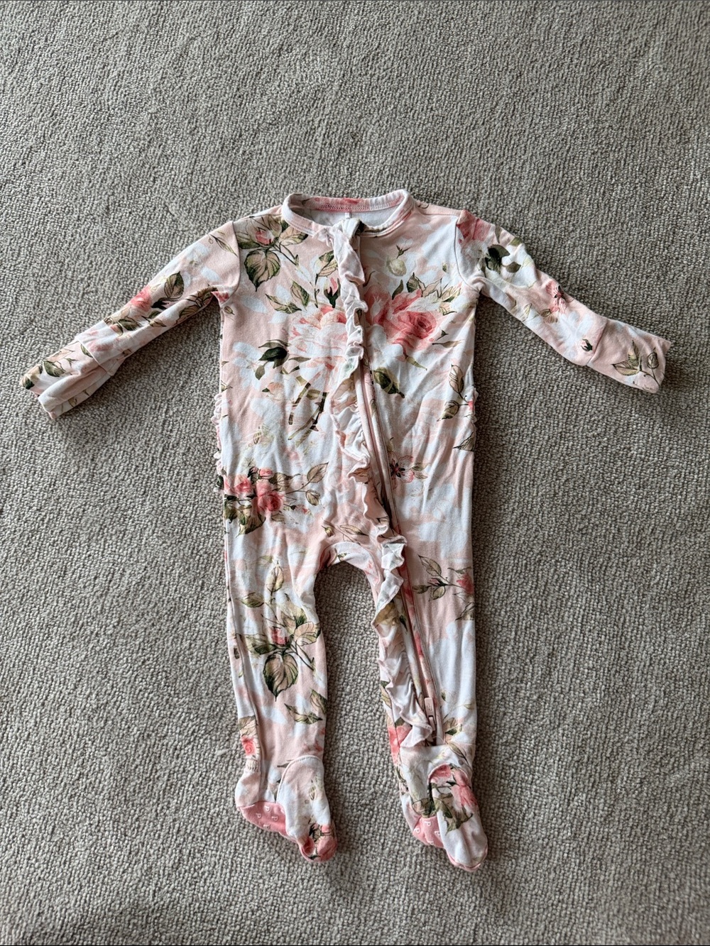 Posh Peanut Pink Floral Ruffle Zip Footed One-Piece